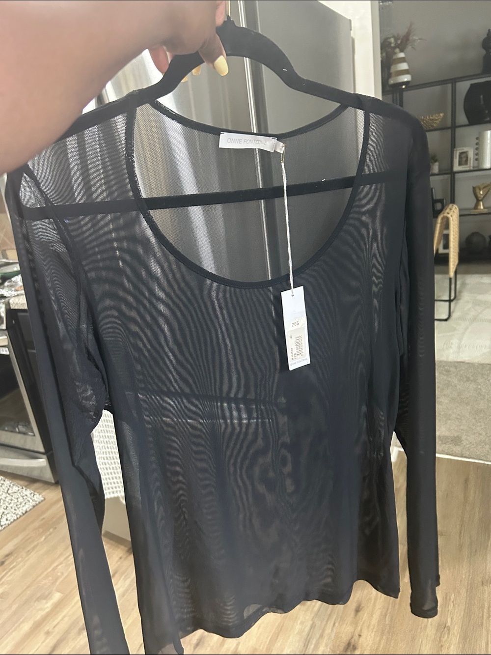 Anne Fontaine Sheer Black Long-Sleeve Mesh Top